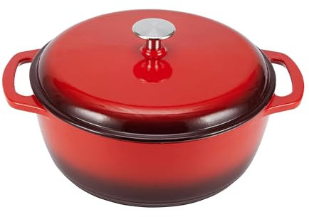 Amazon Basics Rund Bräter Schmortopf aus emailliertem Gusseisen, 6.9 l, Rot