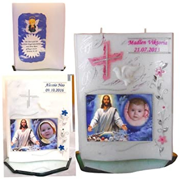 Taufkerze/Kommunionkerze, Geburtstagskerze,Patenkerze mit Jesus inkl.Foto,Name,Datum**Junge Mädchen