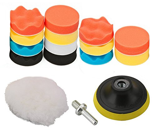 OxoxO 6/150mm Polishing Buffing Pad Auto Car Drill Polisher Buffer Sponge Pads Set M14 Drill Adapter With Shank (Set of 16)