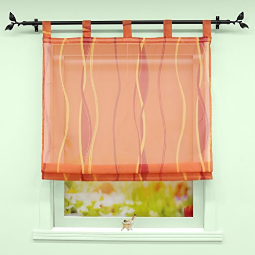 1 Voile Roman Blind with Coloured Waves Design Roman Curtains Orange W x H 100 x 140 cm