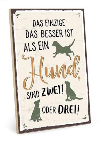 TypeStoff Holzschild mit Spruch – MEHR HUNDE – im Vintage-Look mit Zitat als Geschenk und Dekoration zum Thema Haustier und Hundenarr - HS-00397
