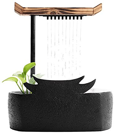Fuente Decorativa de sobremesa, Fuente de Cascada Interior Estilo Chino Fuente de Agua de Mesa portátil Fuente de circulación de cerámica Meditación Zen Decoración de Cascada Fuente de Mesa Cascada,