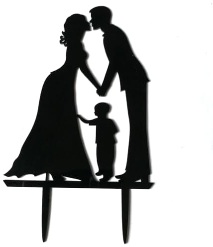 BESTOYARD Hochzeitstorte Topper Rustikal Braut Und Bräutigam Mit Sohn Kuchenstecker 4.25X0.07X6.93In Romantische Hochzeitstag Kuchen Dekoration Für Familienfeier