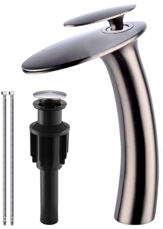 Wovier Brushed Nickel Waterfall Bathroom Faucet Tall Body and Pop Up Drain