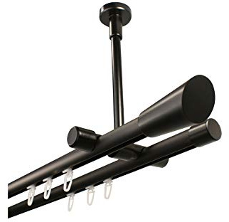 iso-design Innenlaufstange schwarz 2-läufig Deckenmontage, 20 mm Durchmesser, Gardinenstange mit großem Deckenabstand, Deckenhalter kürzbar, Endstück Digo, 180 cm