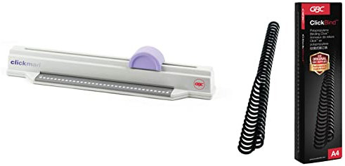 GBC 627254 Clickman Bindegerät & GBC 388019E ClickBind Binderücken, 8 mm, 45 Blatt Kapazität, A4, Ring 34, schwarz, 50 er pack