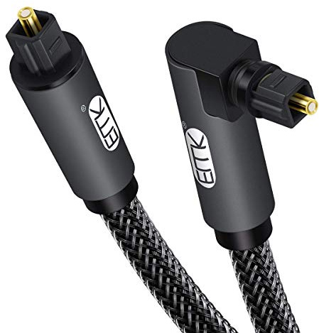 EMK Câble optique Toslink à angle droit en nylon tressé mâle vers mâle pour home cinéma, barre de son, Smart TV, haut-parleur (3 m)