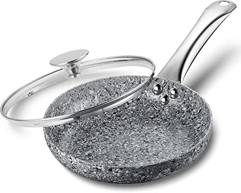 Nonstick Frying Pan 8 Inch with Lid - Stone Earth Frying Pan, Professional Nonstick Fry Pans with 100% APEO & PFOA-Free Stone-Derived Non-Stick Coating Skillets, Stainless Steel Handle Cooking Pan