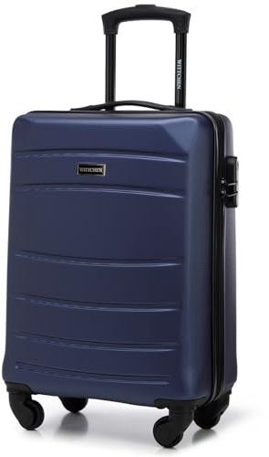WITTCHEN Valigia da Cabina Trolley Bagaglio a Mano Valigia a rotelle piccola guscio duro in ABS 4 ruote spinner Serratura a combinazione Maniglia telescopica Globe Line blu navy Ryanair/ITA Airways