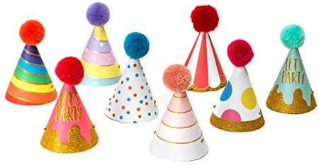 Legami - Set di 8 cappellini da festa, con Pompon e Dettagli glitterati, Taglia Unica, Ø 4,2 cm