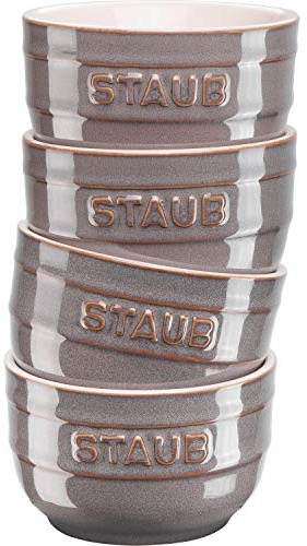 Staub 40508-156 Lata de cordero de 3.5 pulgadas (9 cm), juego de 4 piezas, gris antiguo, cerámica, cuenco pequeño, apto para microondas