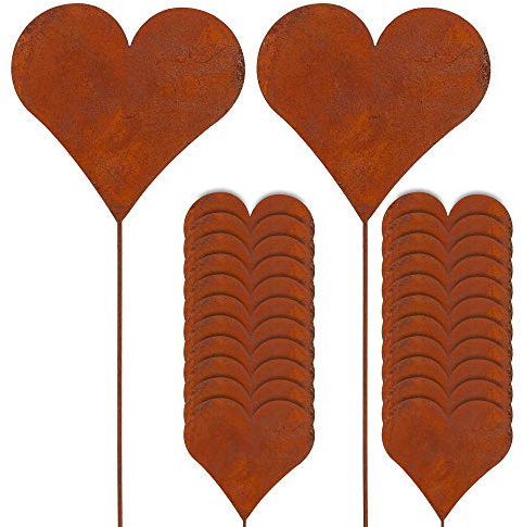Cepewa Gartenstecker Rusty 24er Set Herzmotiv im Rost-Design H 35 cm aus Zink Gartendekoration (1 x 24er Set Gartenstecker Herz)