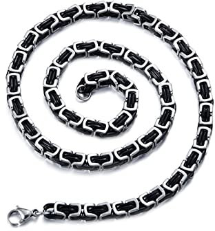 Daesar Halskette 45CM Edelstahl ohne Anhänger, Königskette Breit 7MM Herren Kette Biker Partnerkette Silber Schwarz