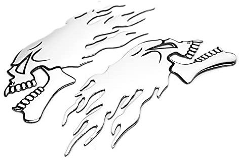 2PCS Skull Flame Decals For Motorcycle, Universal Motorbike Helmet Stickers 3d Fuel Tank Gas Cap Decoration Sticker, Silver