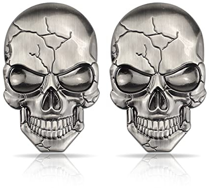 3D Aufkleber Auto Totenkopf, 2 Stück Metall Totenkopf Aufkleber Auto Metall Autoaufkleber Metallica Autoaufkleber Totenkopf für Motorräder, Autos, Helme(Silber)