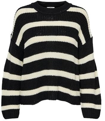JDY Damen JDYjusty L/S Stripe Knt Noos Jumper Pullover, Schwarz, S EU
