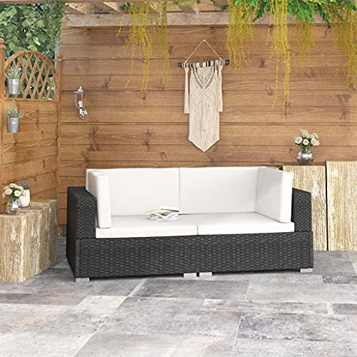 Festnight Gartensofa 2 Sitzer Ecksofas 2 STK. Rattan-Ecksofa Rattan Sofa 2 Sitzer mit Auflagen Gartensofa Outdoor Sofa Lounge Gartenmöbel Poly Rattan Schwarz