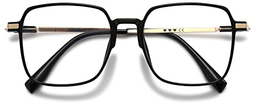 VEVESMUNDO Blaulichtfilter Lesebrille Metall Groß Stylisch Rechteckig Anti Blaulicht Lesehilfen Sehhilfe Brille für Damen Herren
