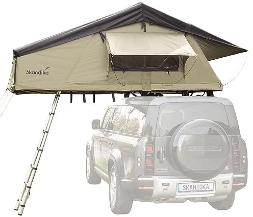 Skandika Dachzelt Freeland XL | Autodachzelt für 3-4 Personen, Softcover Autozelt, wasserfest 2500 mm, Eingang und Fenster mit Moskitonetz | Auto Zelt für PKW, Bus