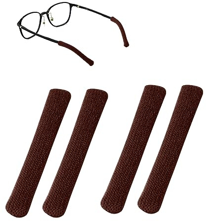 PEUTIER 4pcs Eyeglass Ear Cushions, Knitted Cotton Anti Slip Temple Pads Eyeglass Temple Tips Eyeglass Ear Pads Eyewear Retainer Glasses Arm Sleeve for Sunglasses Glasses Reading Glasses (Brown)