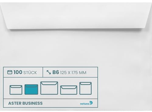 Netuno 100 Umschläge Weiß DIN B6 12,5x17,5 cm edel und elegant | 100g Aster Business White · hochwertige weiße Kuverts für Büro, Geschäftsbriefe & tägliche Korrespondenz
