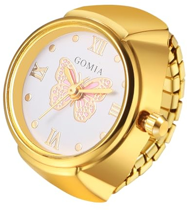 JewelryWe Ringuhr Fingeruhr Elastisch Schmetterling - Damen Analog Quarz Fingerringuhr Ring Uhr Uhrenring mit Schmetterling Römischen Ziffern Zifferblatt und Silber/Gold Legierung Elastisch Band