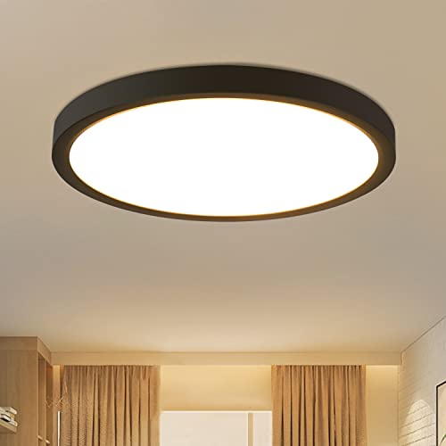 ZMH Deckenlampe LED Deckenleuchte Flach - Schlafzimmerlampe Ø23cm | Badezimmerlampe Schwarz 18W Schlafzimmer Deckenbeleuchtung Badlampe IP44 Küchenlampe Rund Flurlampe Warmweiß Badezimmer Küche