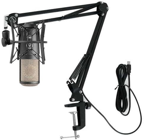 Audiosavings Bundle: (1) AKG P220 Studio Condenser Microphone Recording Mic+Shockmount+Carry Case Bundle with (1) Audio Technica Boom Arm for USB Microphone Recording/Streaming Computer Mics (2 Items)