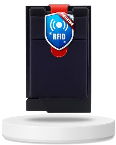 Festland DESIGN® Kartenetui Kreditkartenetui Damen & Herren Mini Geldbörse mit RFID-Schutz - POP-UP Card Holder Kartenhalter Klein - EC Karten Slim Wallet mit Münzfach Geldbeutel Portemonnaie Schwarz