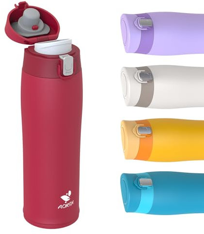 AORIN Trinkflasche Edelstahl 18/8, 500ml, Auslaufsicher Thermoskanne Isolierflasche Doppelwandig mit 2 Deckel, BPA-Frei Sportflasche, Trinkflaschen für Sport, Schule, Outdoor
