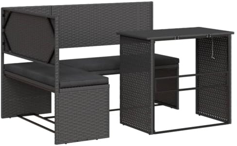 vidaXL Gartensofa in L-Form mit Tisch und Kissen Schwarz Poly Rattan