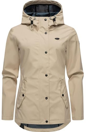 Ragwear leichte Damen Übergangsjacke kurz wasserdicht (Wassersäule: 11.000mm) und atmungsaktiv Softshelljacke mit Kapuze Margge Shell YOUMODO Sand Gr. M