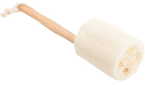 Natürliche Luffa Badebürste mit Holzgriff für Körperpflege | Hausbad, Khakifarbene Ausführung, Reinigt die Haut, Exfolierend den Täglichen Gebrauch