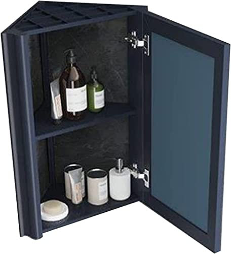 WLCNYL Spiegelschränke Edelstahl-Eckschrank Wandmontierter Medizinschrank Dreischichtiges Regal aus gebürstetem Edelstahl mit offener Spiegeltür (Farbe: Blau, Größe: 60 * 44,5 * 32 cm)