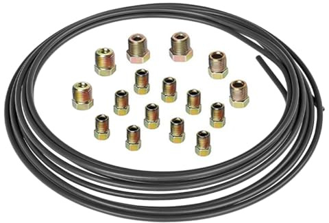 MOCNT 4,75mm Auto Bremsleitung 3/16 Bremsleitung mit Kupferbeschichtung PVF Bremsleitungsschlauch Bremsrohr Verbinder Auto Bremsleitungssatz Länge 7,62 Meter mit 16 Muttern