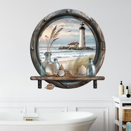 GRAZDesign Wandtattoo maritim Bad Fenster Ozean, Wandaufkleber Badezimmer Flur Schlafzimmer, Folie selbstklebend - 32x30cm