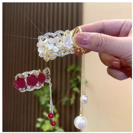 Rosa d'epoca, fermaglio elegante per capelli ragazza donne Pin Clip capelli elegante retrò forcella capelli nuziale copricapo cristallo capelli Styling capelli clip per le donne(Color:2 pcs)