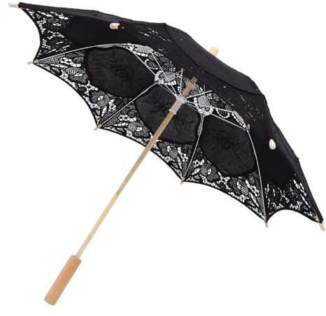 TOYANDONA Spitzenparasol Regenschirm Für Damen Vintage Hochzeit Braut Fotografie Requisite Mit Holzgriff 25.4 Zoll Weißer Baumwollschirm Für Kindertanz Und Festliche Dekoration