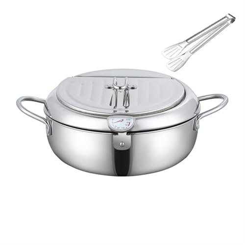 Freidora Con Control De Temperatura Freidora Tempura Con Tapa Con Colador Doble Oreja Freidora De Acero Inoxidable 304(4.2L)