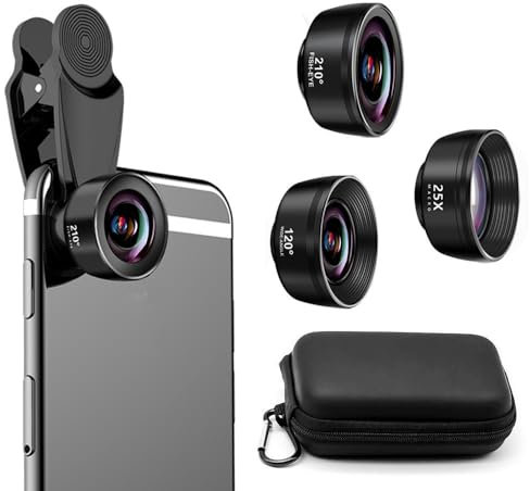 Auricase Lente per smartphone, 2 in 1 Lente macro per iphone, obiettivo per cellulare, obiettivo macro 12,5x, grandangolare 0,45x, per la maggior parte degli smartphone (Nero opaco)