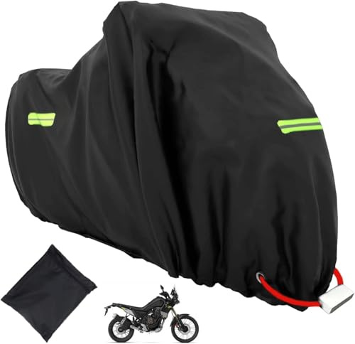 Hoclauho Motorradabdeckung, Outdoor Schutzhülle für Motorrad Plane aus 420D Oxford-Gewebe, wasserdicht, Kratzfest, UV-geschützt, atmungsaktiv, reflektierende Streifen, Diebstahlschutz (XXXL)