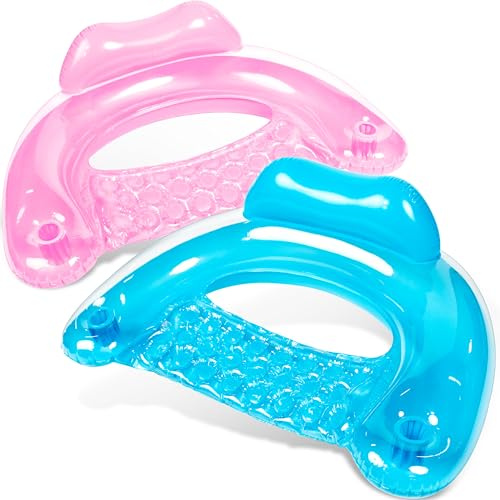 SLOOSH Aufblasbare Pool-Flöße für Erwachsene, 2er Poolstühle mit Getränkehaltern, aufblasbarer Schwimmstuhl für entspannte Sommer-Wasserfreude, Schwimmparty, Strand, Blau, Rosa