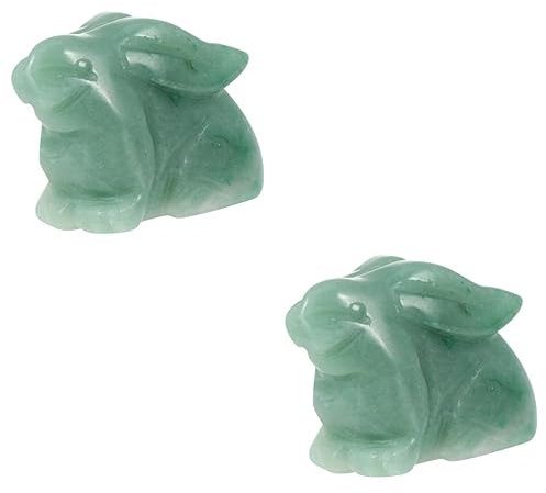 Cabilock 2st Geschnitzte Jade-Kaninchen-verzierung Glückliche Wohlstandsstatuen Hasenfigur Gefüllte Ostern Rosenkaninchen Osterkörbchenfüller Heimdekoration Mini-Osterhase Green Kristall
