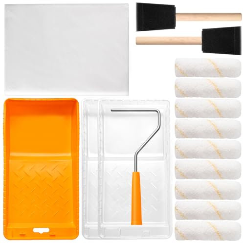 Mister Rui Microfiber Paint Roller Set, Small Paint Roller 4 Inch, Paint Roller Sleeve, 2 Inch Foam Brush, Painting Tools for Renovating Projects of Small Areas, Used with Most Paints and Stains