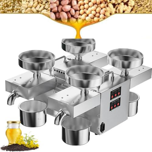 YANGYMM 2400w Oil Press, Commercial Nuts Seeds Oil Grinder, with 4 Oil Outlets/constant temperature heating-Support Cold or Hot Pressing,Pressing speed: 12-25kg/h