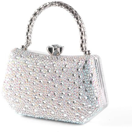 Zweig & Ewigkeit Elegante Kristall-Abendtasche mit Strasssteinen und Silber Metallgriff – 20 cm Glitzer-Clutch für besondere Anlässe