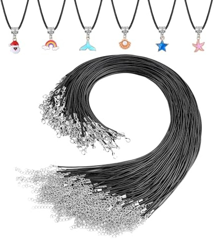 Cjkoonsa 10 Pcs Waxed Necklace Cord, 1.5mm Adjustable Necklace String with Lobster Clasp for DIY Jewelry Making, Necklaces and Bracelets, Durable and Easy to Use (Black)
