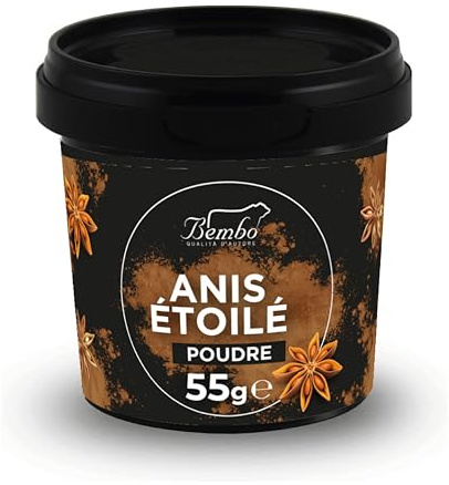 Anis étoilé en poudre 55 g - Goût sucré, avec un arrière-goût de cannelle et de clou de girofle - Idéal pour les viandes, les poissons, pour sucrer les thés et cafés