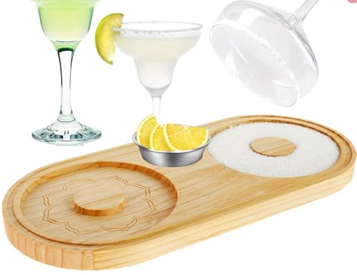 Margarita Salt Rimmer | Cocktail Glass Rimmer | Wooden Stainless Steel Bowl | Bartender Drink Rim Tray for Sugar Lime Cocktail Garnishing Party Drink Preparation Gadget