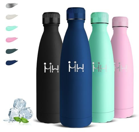 Borraccia Termica, Borraccia 500 ml, Senza BPA, Bottiglie Acciaio Inox, Senza Perdite, Borracce 0,5 litri, Acciaio Inossidabile 18/8, Bottiglie Metallo per Scuole, Campeggio, Viaggio, Ufficio